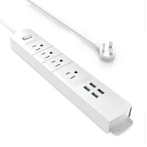 Prime II 4Outlet Mountable Surge Protector Power Strip with USB Charger 4A20W White RightAngle Flat Plug 66 Feet Long Cord for Workbench Nightstand Dresser Home Office Hotel