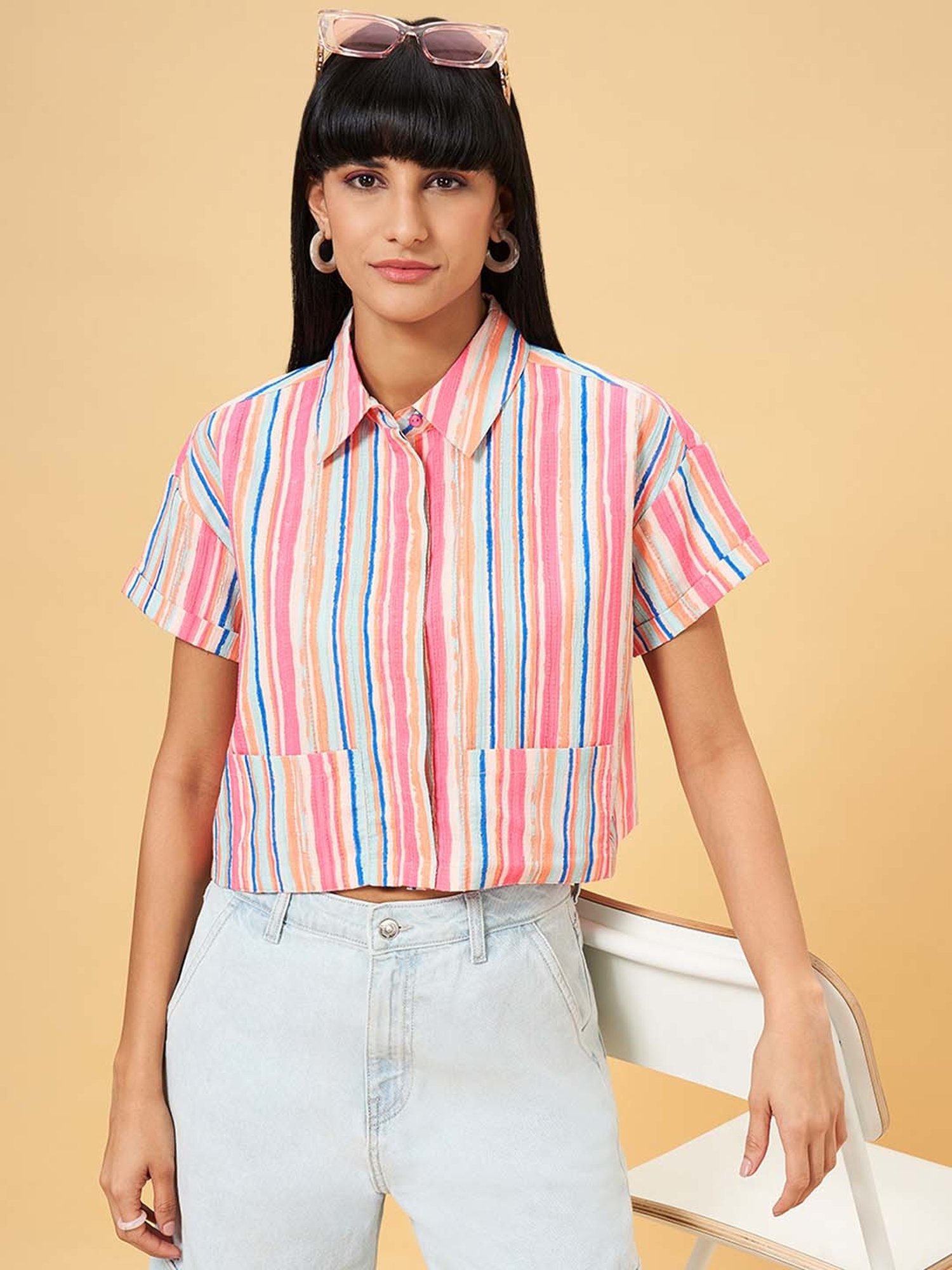 People by Pantaloons Pink Printed Shirt