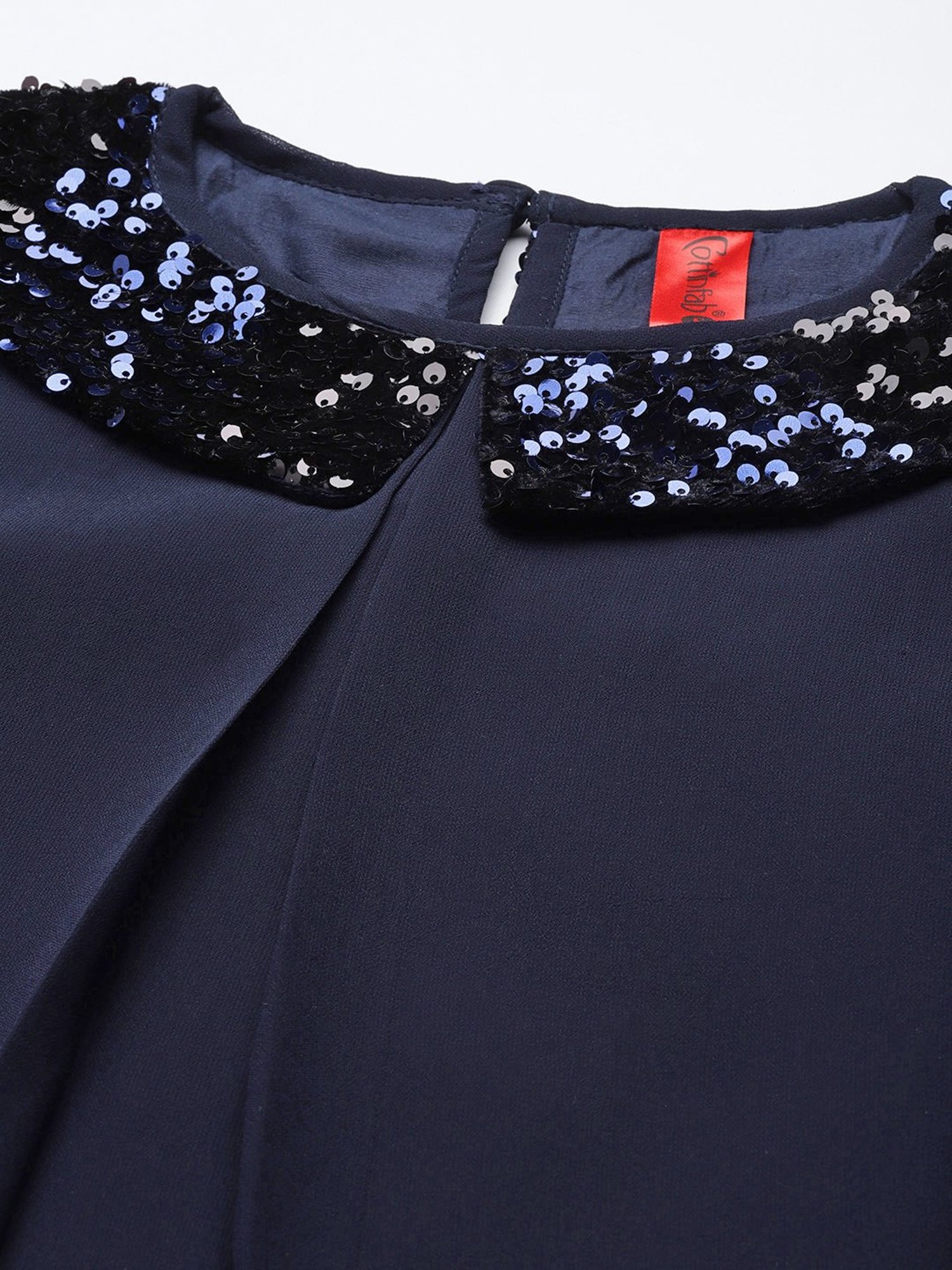 Cottinfab Navy Embroidered Georgette Top