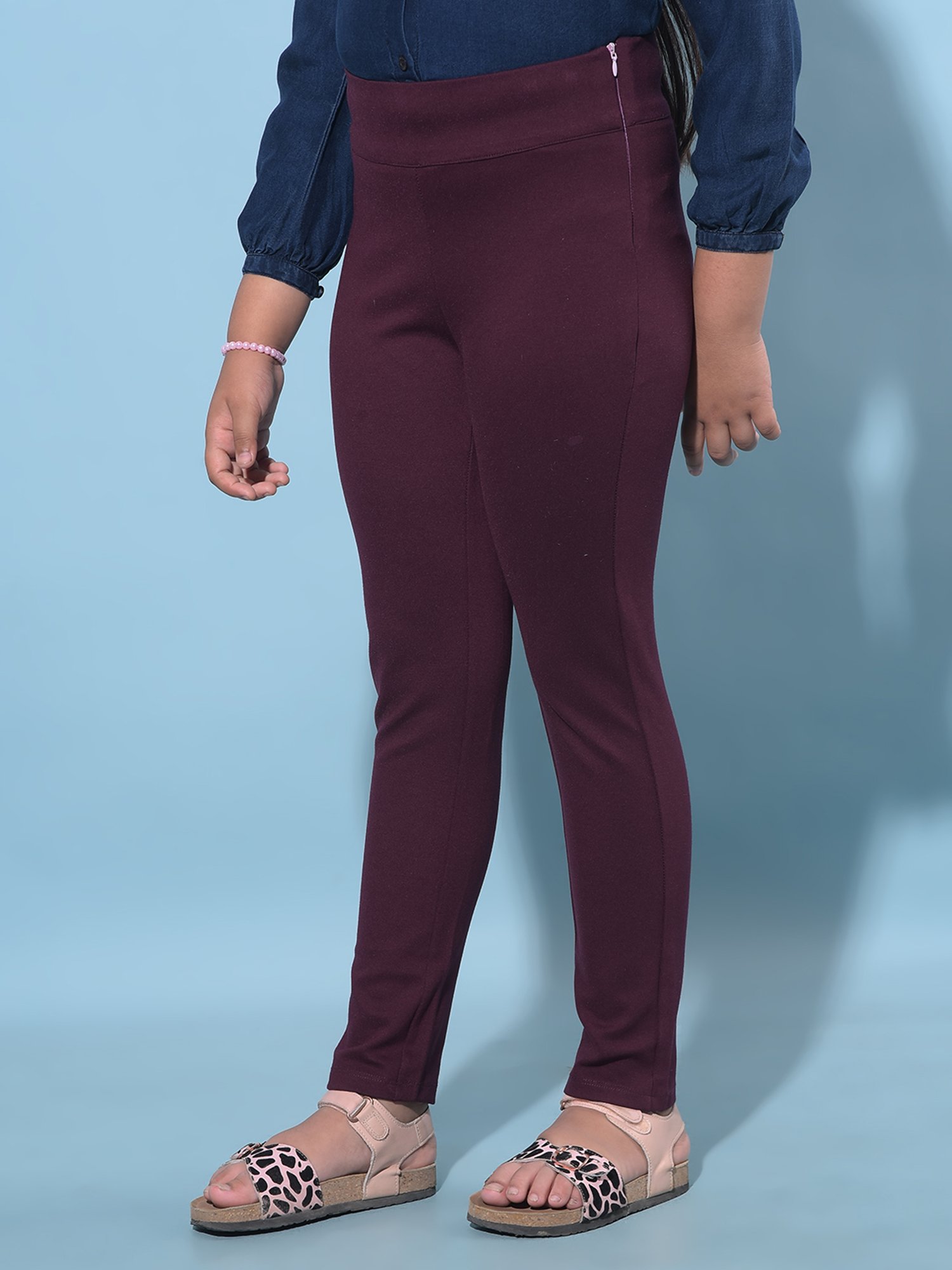 Crimsoune Club Girls Maroon Solid Treggings