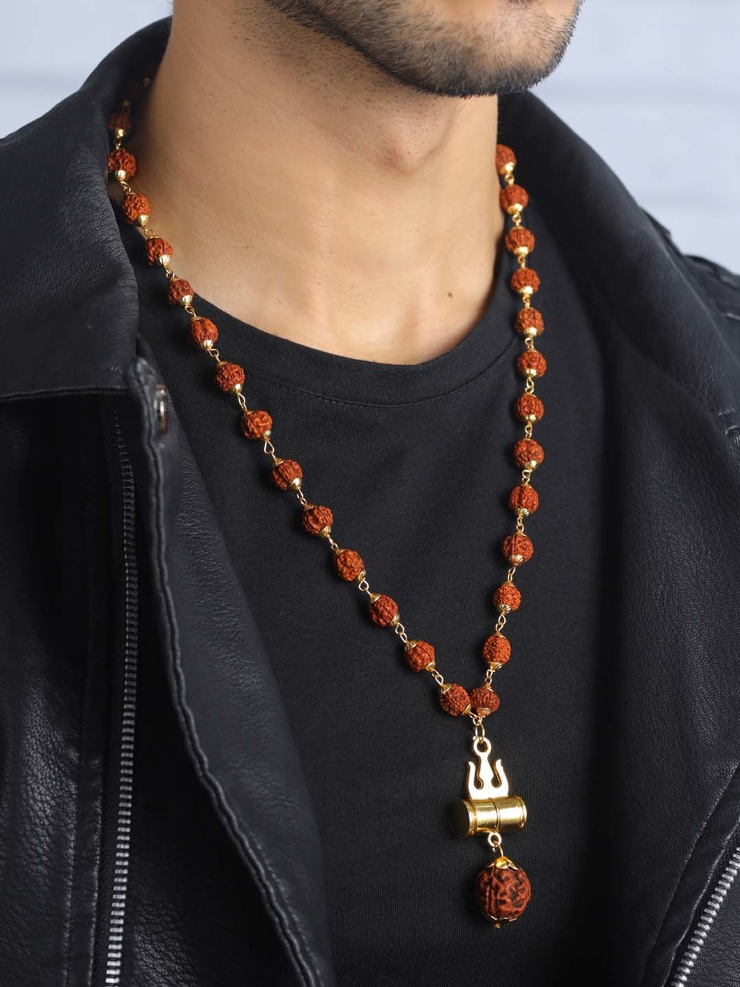 Bold by Priyaasi Trishul Rudraksha Gold-Plated Chain for Men