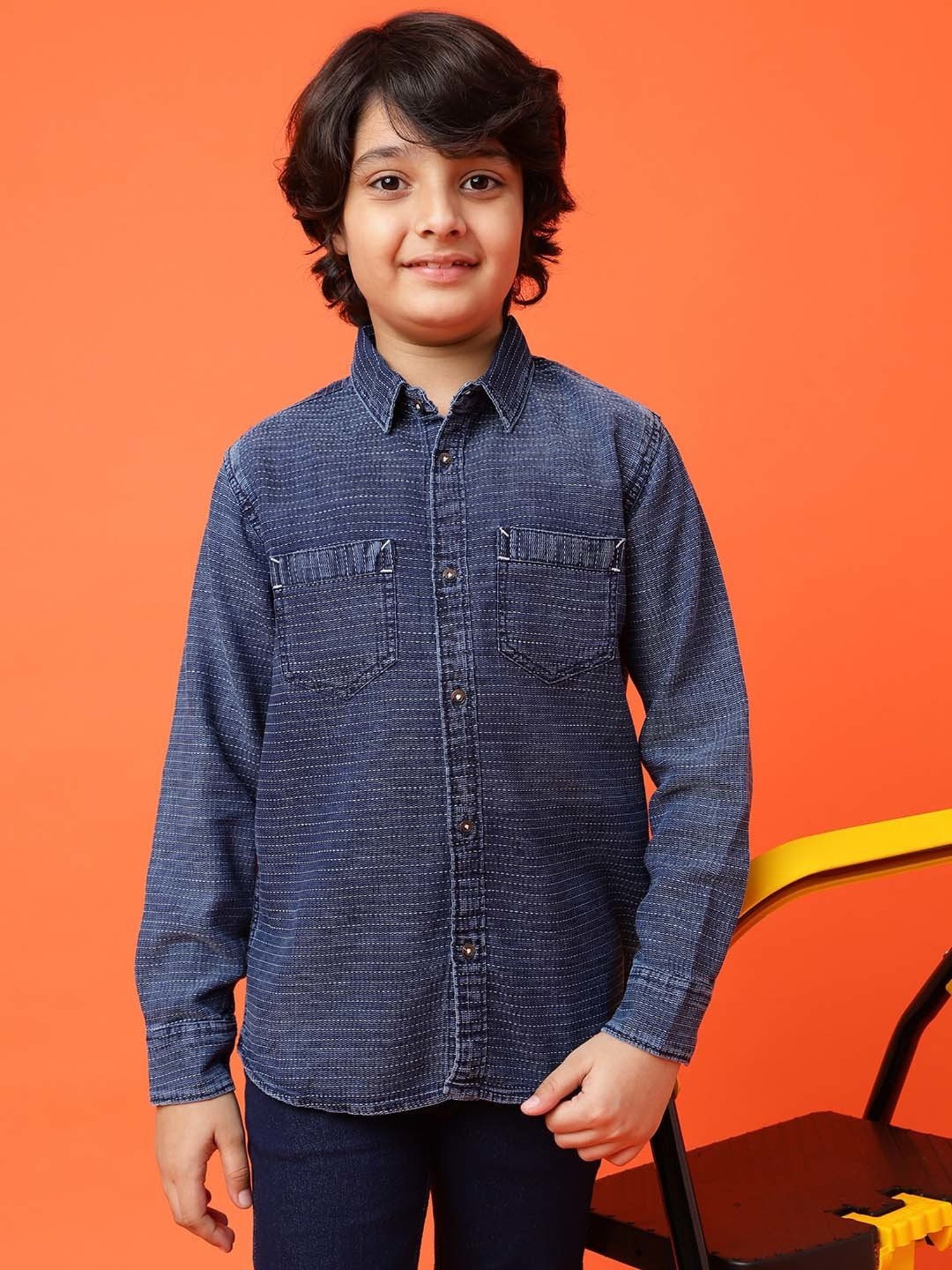 Tales & Stories Kids Blue Cotton Striped Full Sleeves Shirt