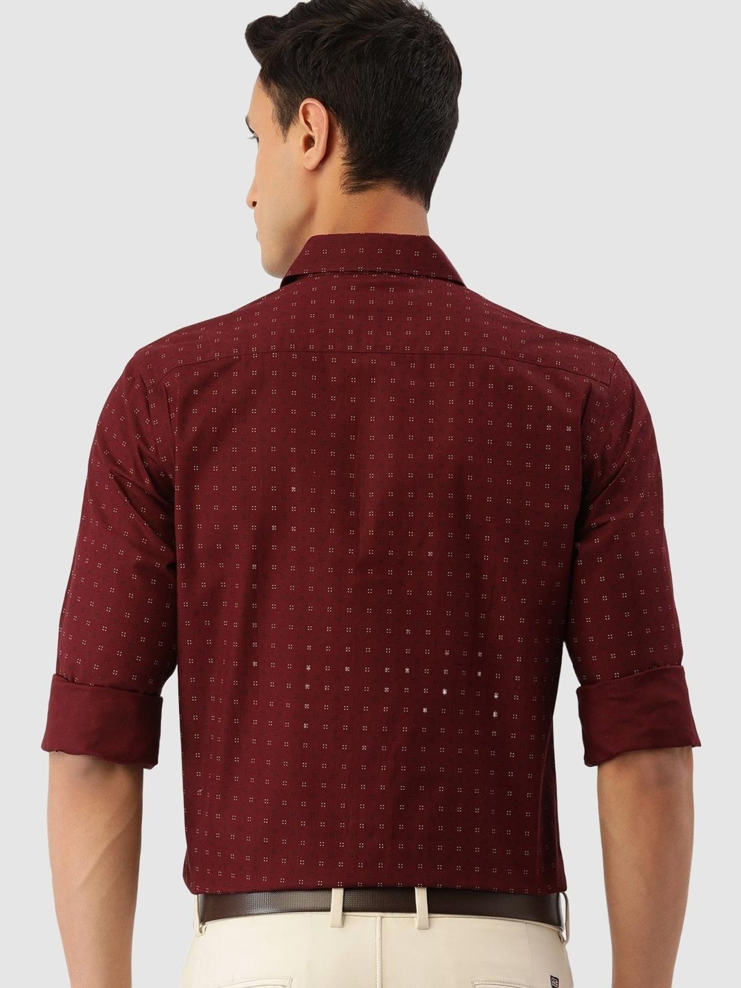 IVOC Maroon Slim Fit Printed Cotton Shirt