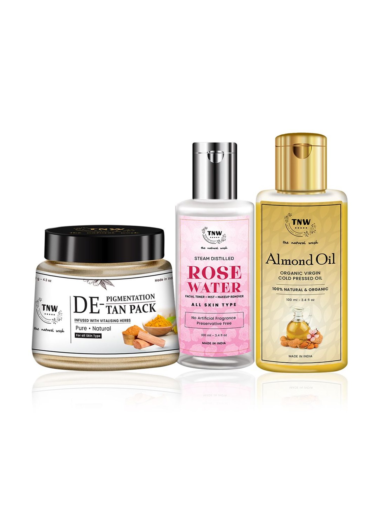 TNW-The Natural Wash Almond Oil D Tan Pack & Rose Water - 320 ml