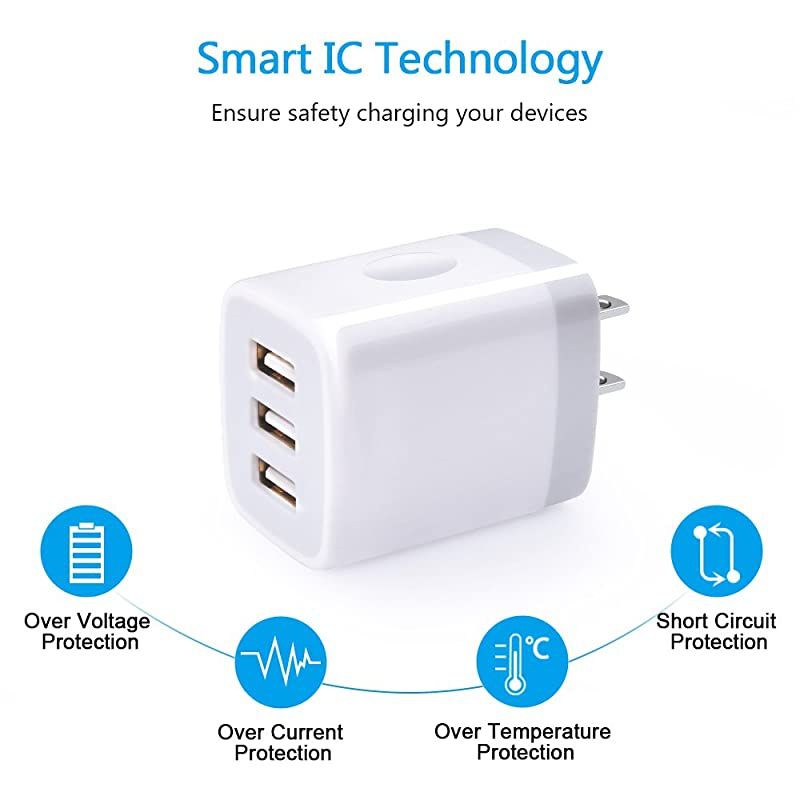 USB Wall Charger  2Pack USB Wall Plug 3Port Charging Box 31A Power Adapter Multi Port Quick Charger Block Cube Compatible iPhone 11 Pro XS MAX XR X 8 7 6 Plus iPad Samsung Galaxy S20 FE LG