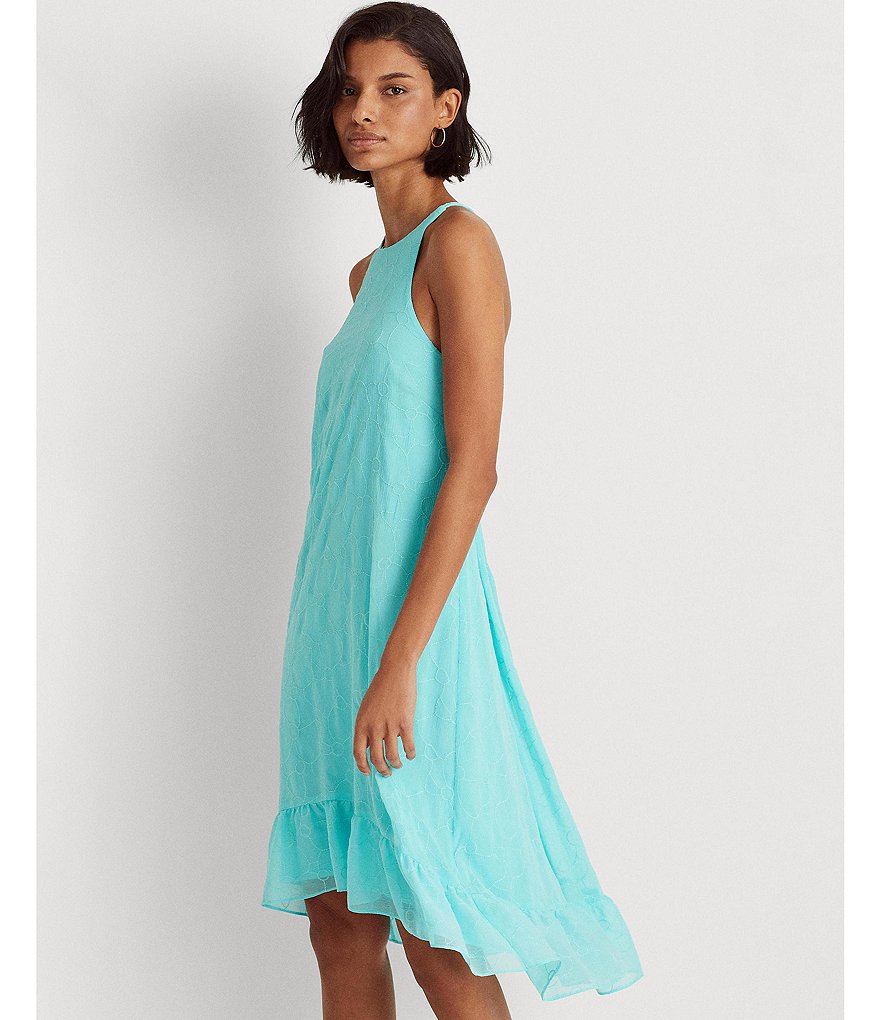 Lauren Ralph Lauren Halter Hi-Low Lined Back Pleat Swing Dress