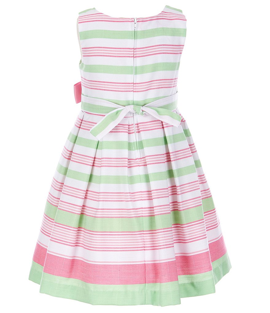 Bonnie Jean Little Girls 2T-6X Ribbon-Waist Border-Stripe Fit-And-Flare Dress