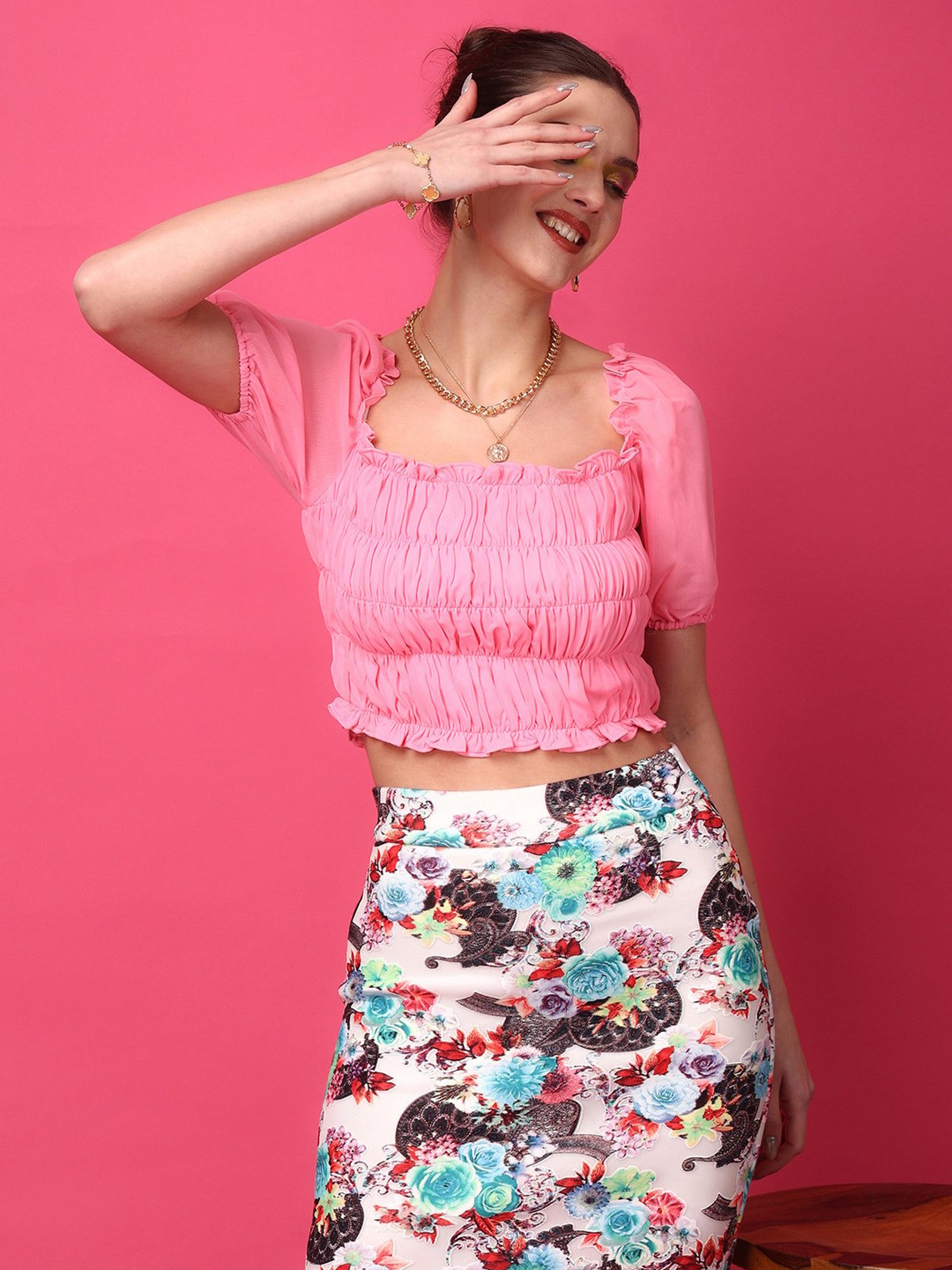 Scorpius Pink Slim Fit Crop Top