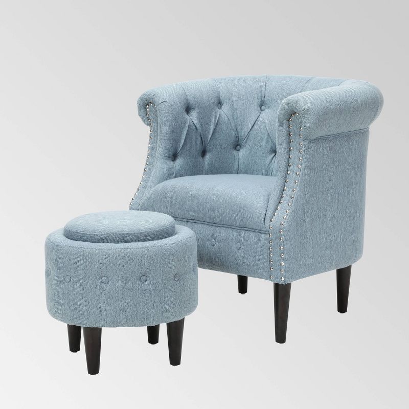 Faux Leather Accent Chair and Ottoman Charcoal Gray - EveryRoom