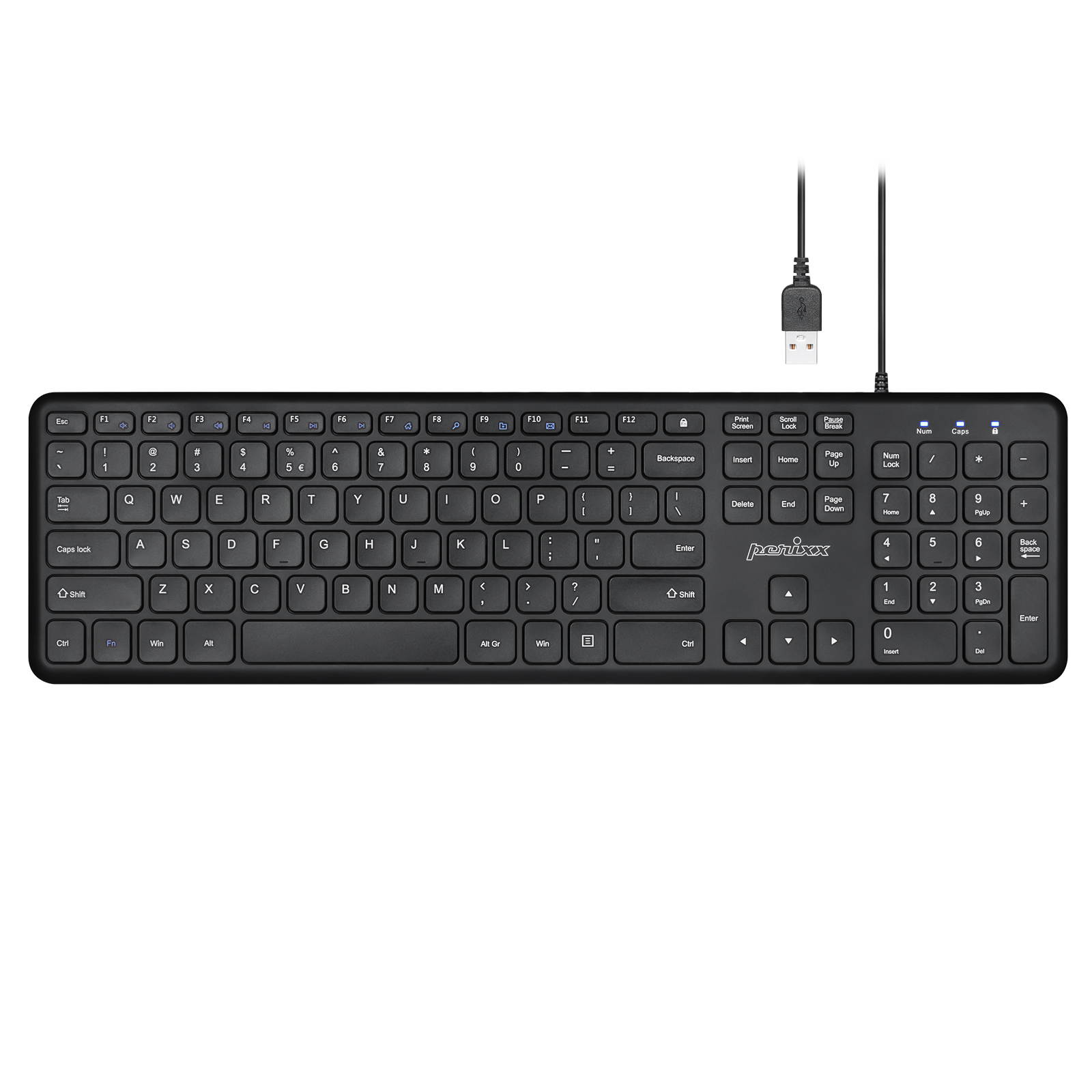 Perixx PERIBOARD-210 US Wired Full-Size USB Keyboard with Quiet Scissor Keys for Desktop, Laptop, and Tablet - Black - US English Layout