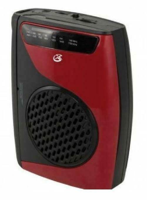 GPX AM FM Black and Red Cassette Player Recorder with Built In Mic and Earbuds
