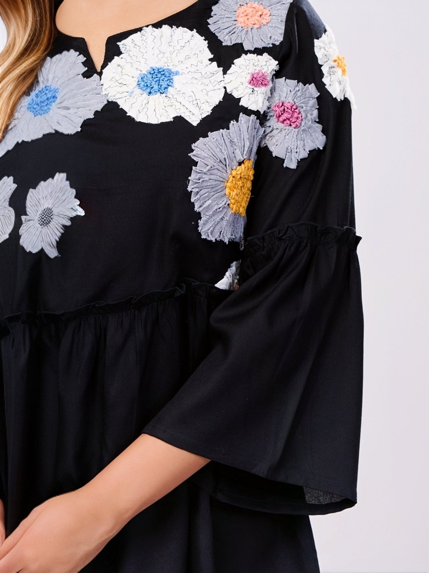 Zolo Label Black Cotton Embroidered Top Pant Set