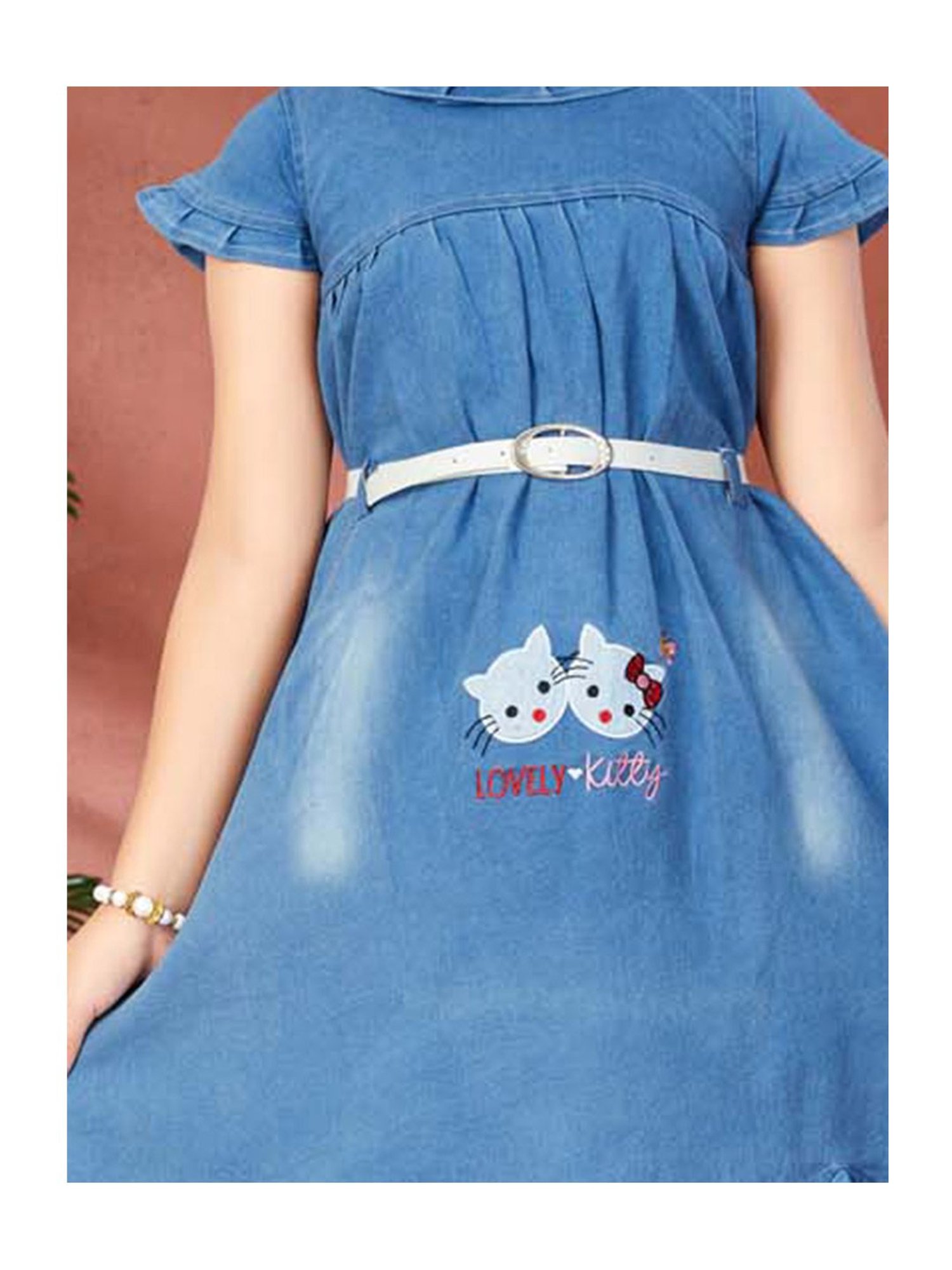 Aarika Girls Blue Printed Dress with Belt