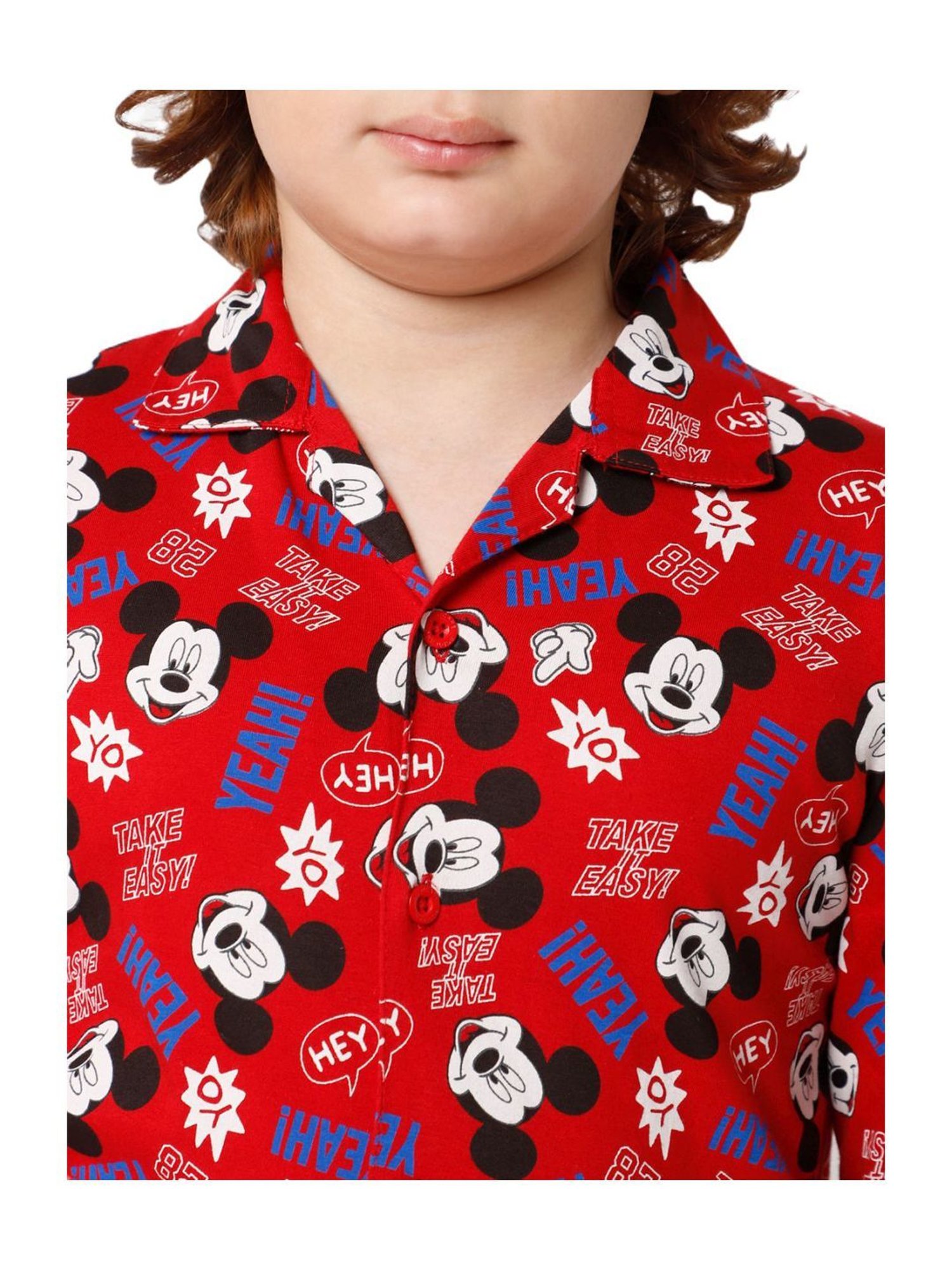 Proteens Boys Red Cotton Printed Full Sleeves Mickey Mouse Shirt set