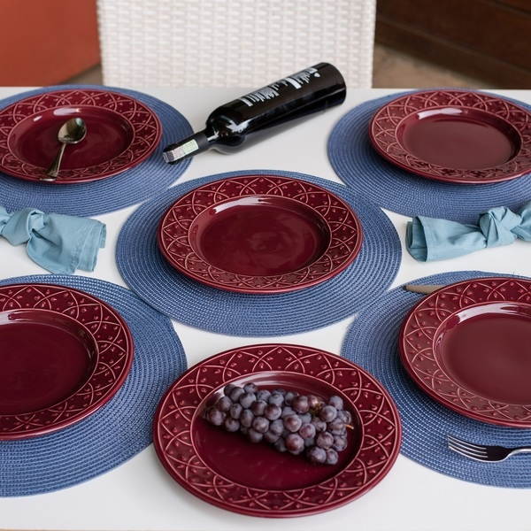 MANHATTAN COMFORT 2-NM03-7304 Mendi 12 Large 10.43" Dinner Plates in Maroon Red