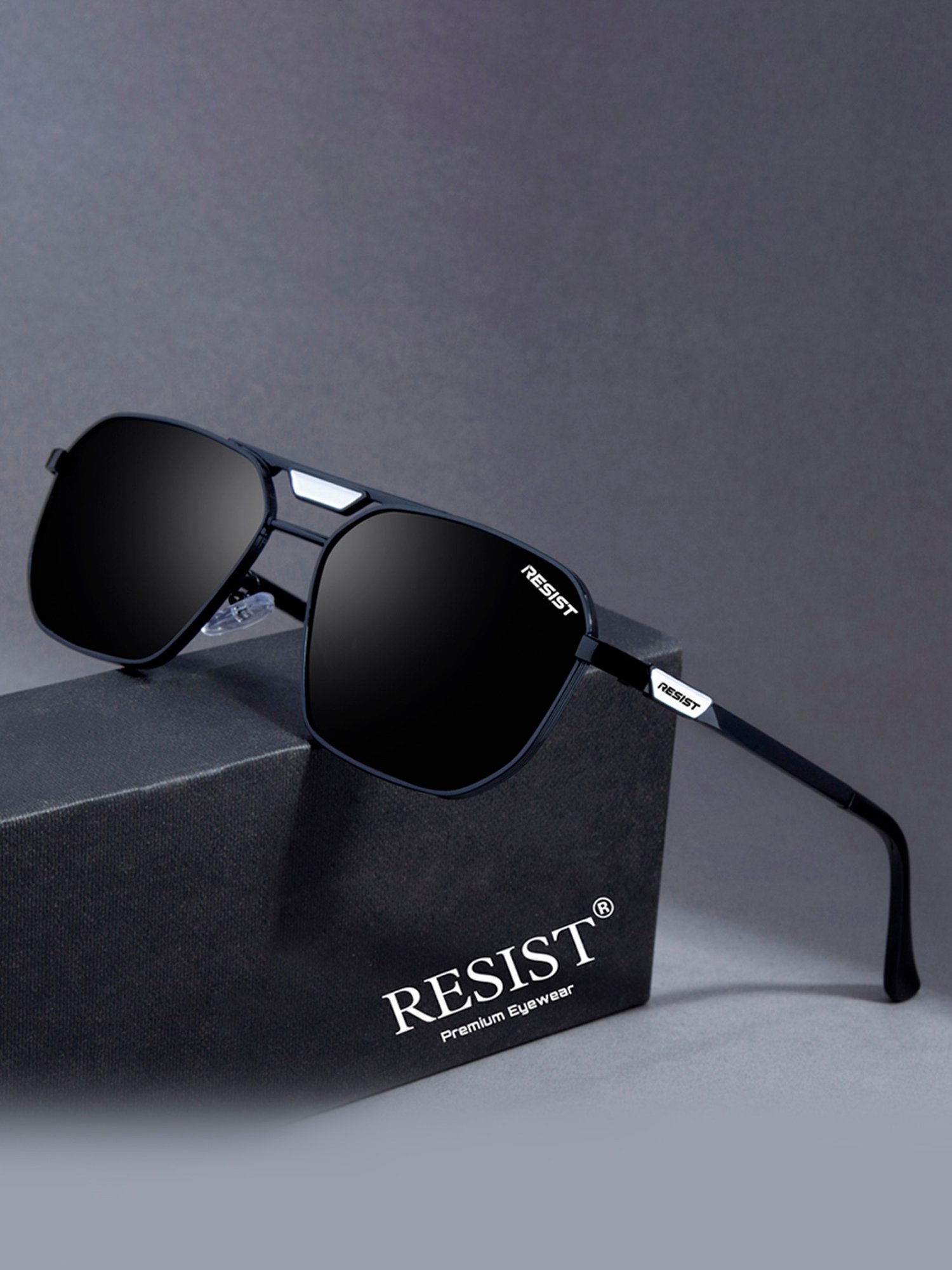 Resist Eyewear Black Square UV Protection Unisex Sunglasses