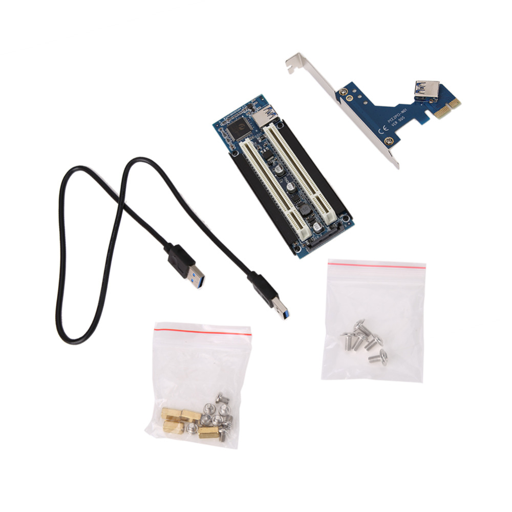 PCI-E Express X1 to Dual PCI Riser Extend Adapter Card PCI Add On Cards with 1M USB 3.0 Cable