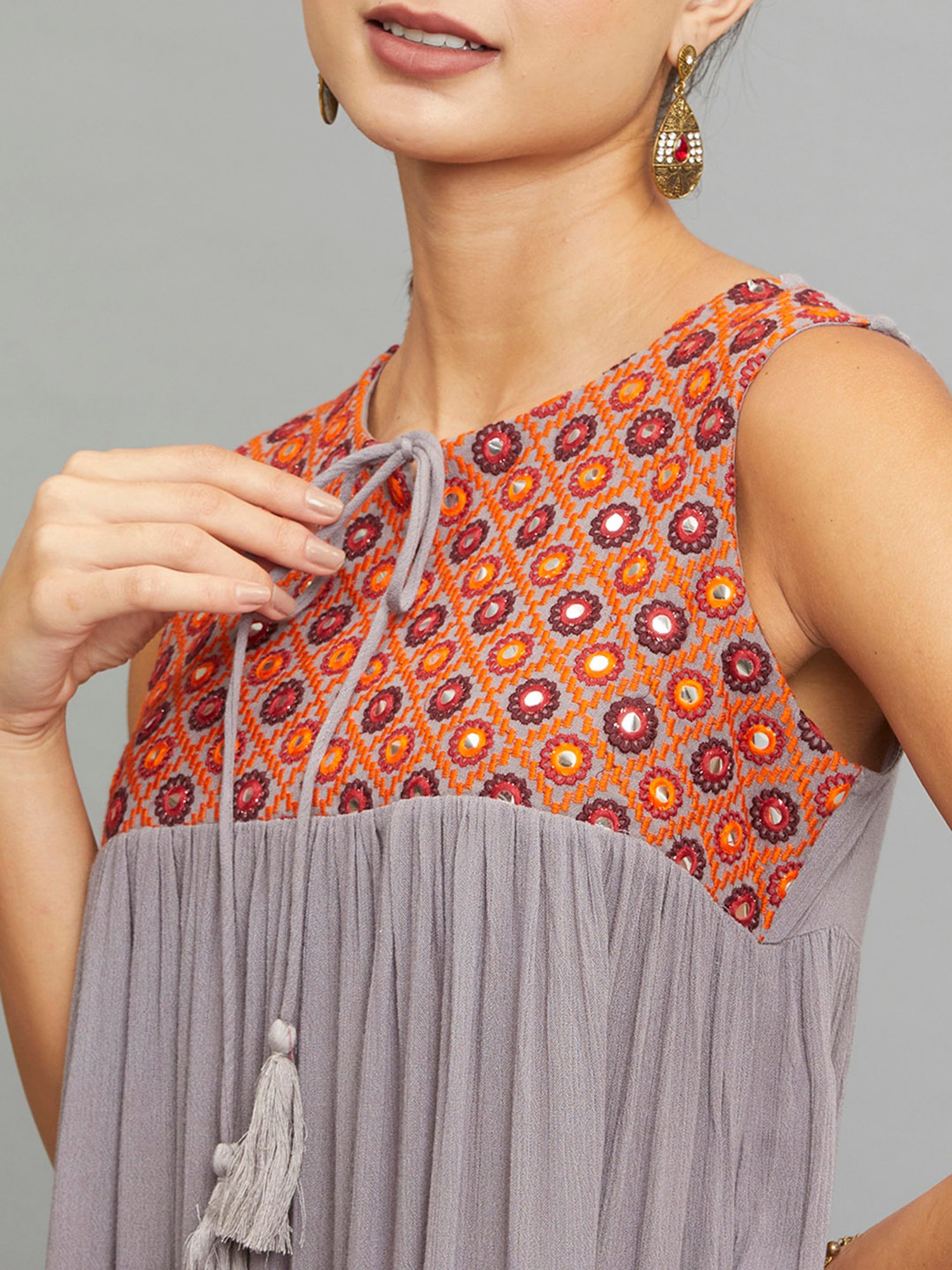 paislei Grey Embroidered A Line Kurta