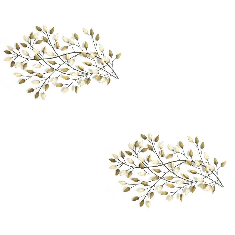 Stratton Home Decor Blowing Leaves Modern Decorative Wall Art, Gold (2 Pack)