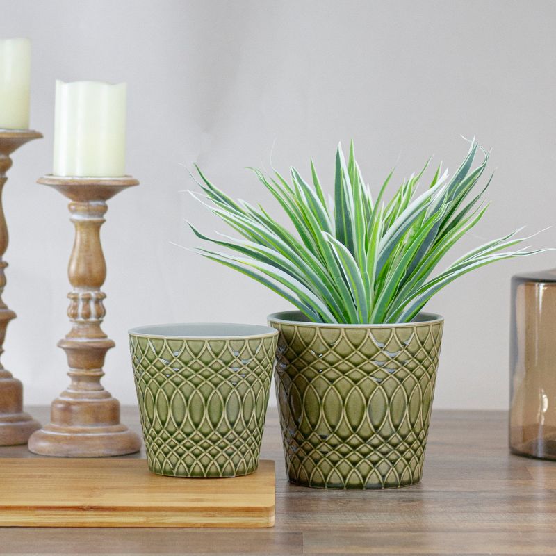 Napa Home & Garden Set of 2 Green Geometric Patterned Planters 6.5"