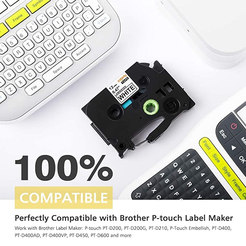 Compatible Label Tape Replacement for Brother P Touch Label Maker Tape TZe 12mm 0.47 Laminated TZe-231 TZe-131 TZe-431 TZe-531 TZe-631 TZe-731 for P-Touch PT-D210 PTH110 PTD200 PT-D400, 6Roll