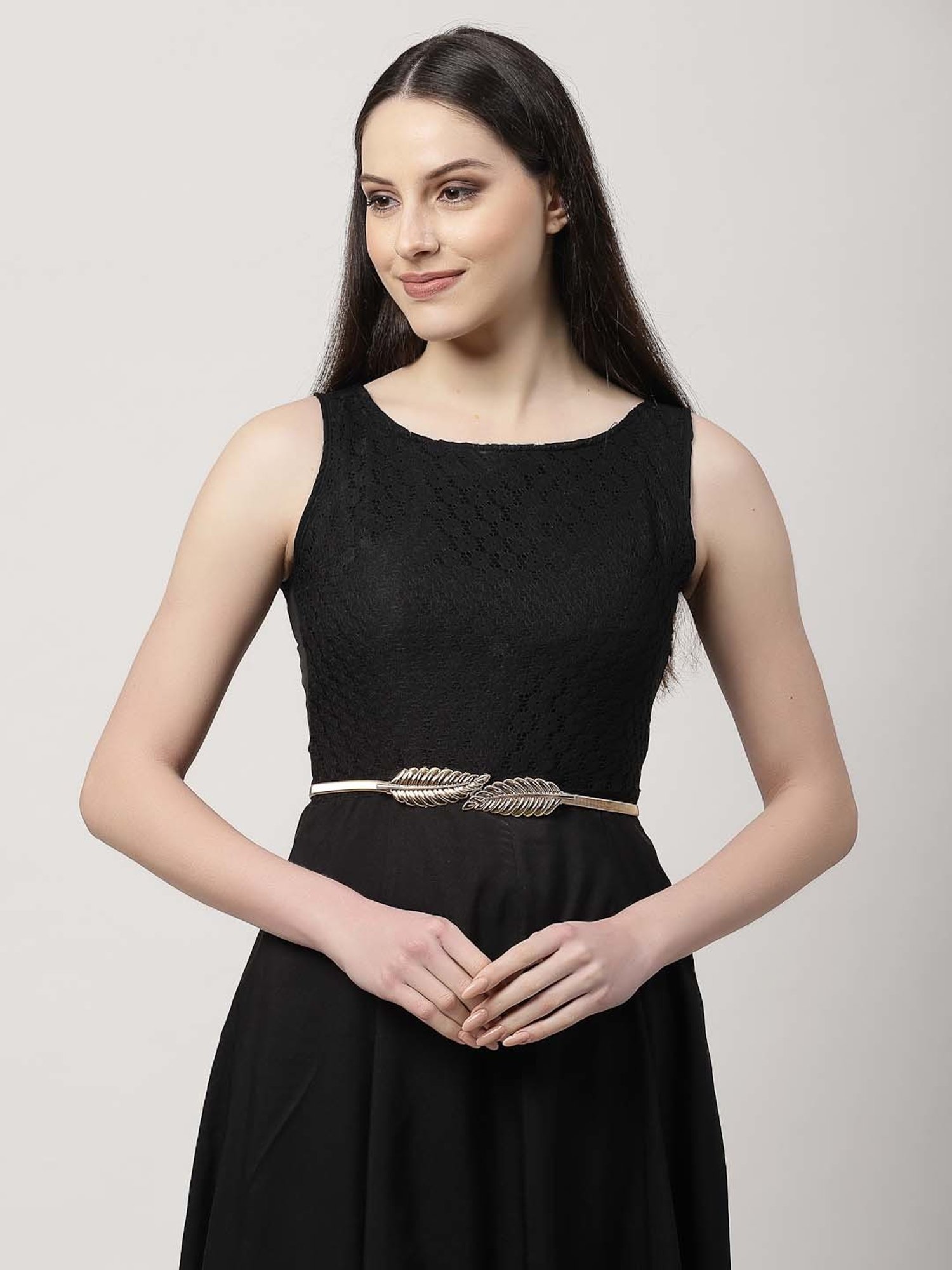 NVR Circular Gold Plated Stretchable Metal Belt for Women