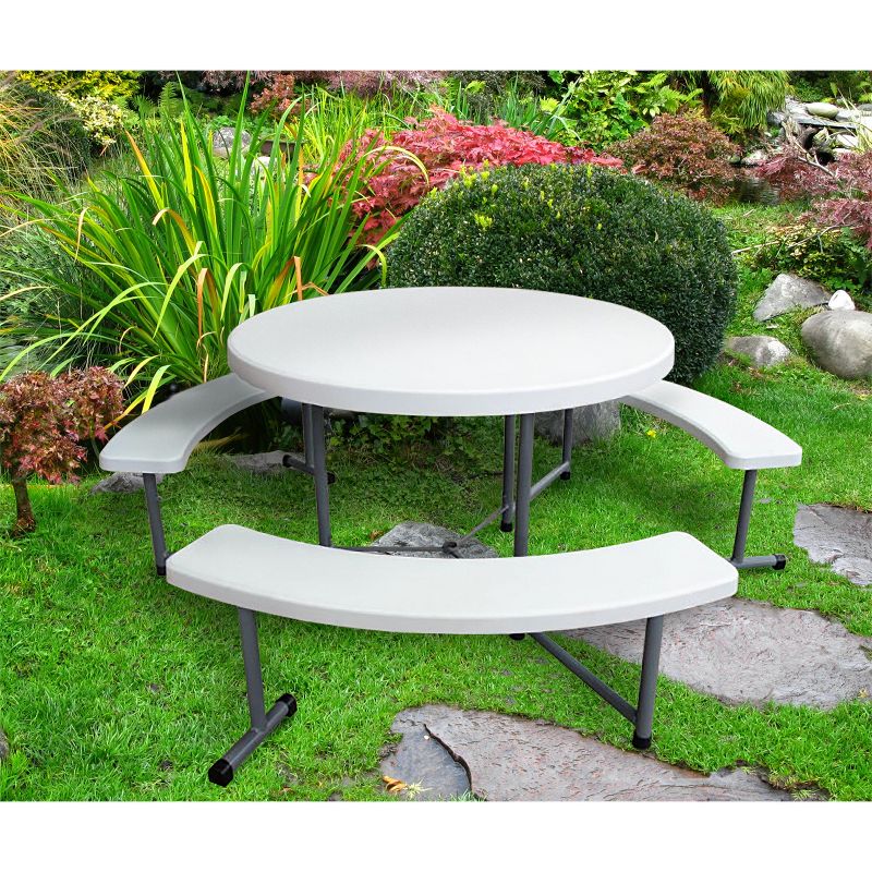 Plastic Development Group PIC248 Outdoor/Indoor Heavy Duty Dining Group 48-Inch Diameter Round Picnic Table with Umbrella Hole, White
