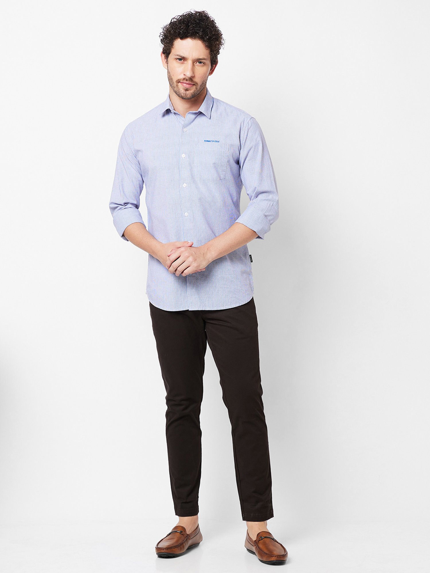 Kenneth Cole New York Blue Slim Fit Striped Shirt