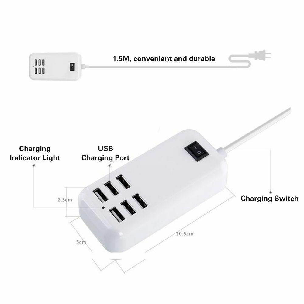 6 Port 30W USB Wall Charger Multi-Port AC Power Adapter for USB-Powered Devices