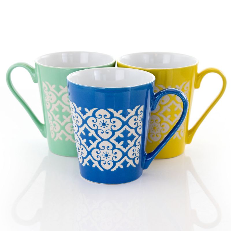 Gibson Home Windcrest 3 Piece 12.5 Ounce Cone Shaped Stoneware Cup Set in Assorted Colors