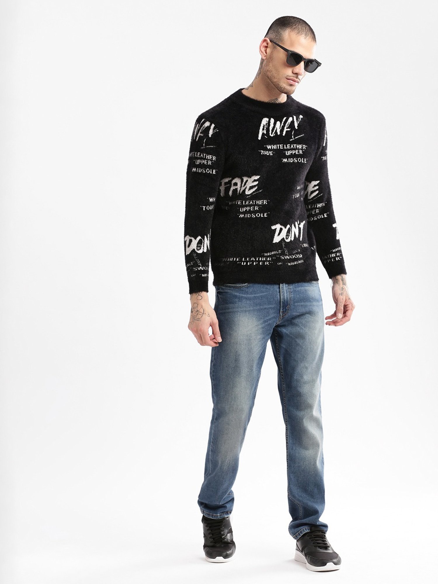Showoff Black Slim Fit Printed Sweater