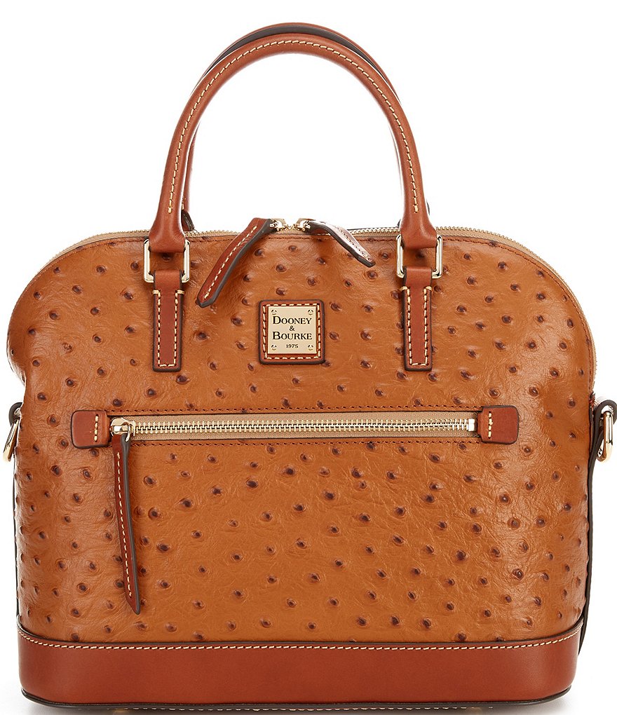 Dooney & Bourke Ostrich Collection Domed Zip Satchel Bag