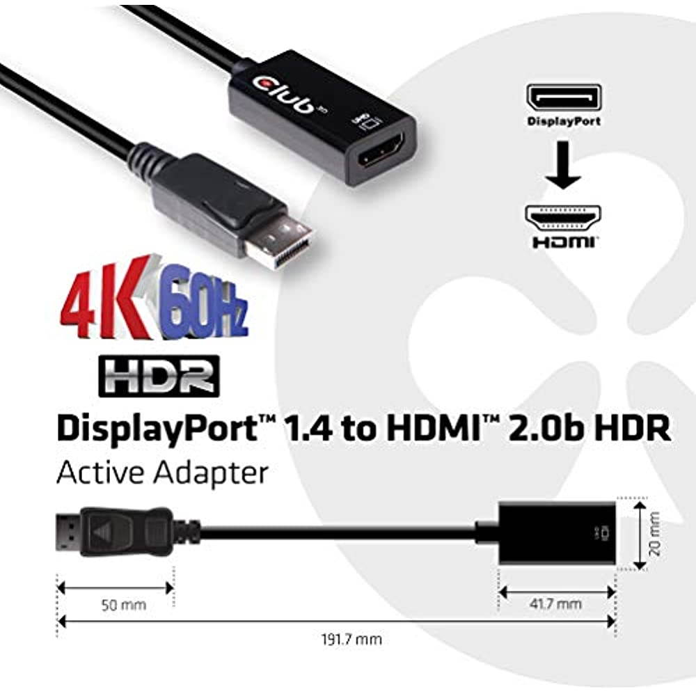 CLUB 3D CAC-1080 DP 1.4 TO HDMI 2.0A 4K 60HZ HDR