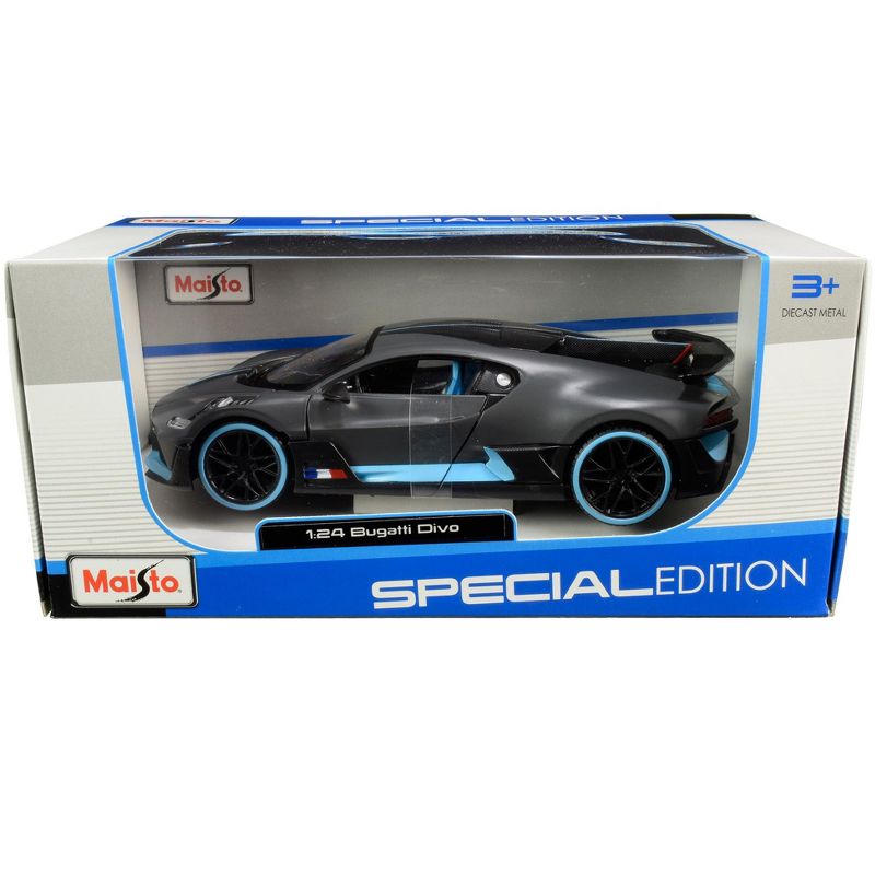 Bugatti Divo Satin Charcoal Gray with Carbon and Blue Accents "Special Edition" 1/24 Diecast Model Car by Maisto
