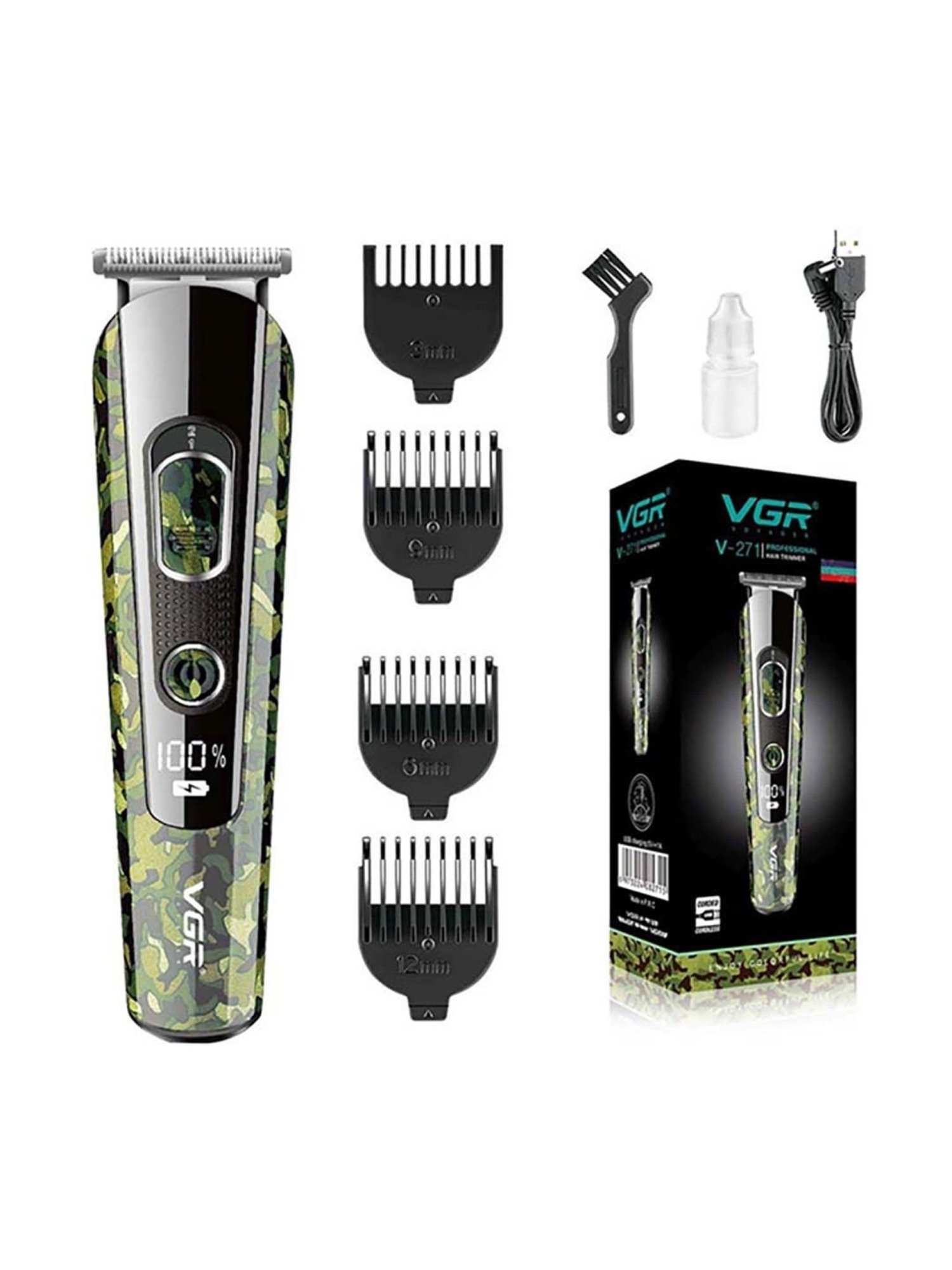 VGR V-271 Professional Corded and Cordless Hair Trimmer - 150 min Runtime (Camouflage)