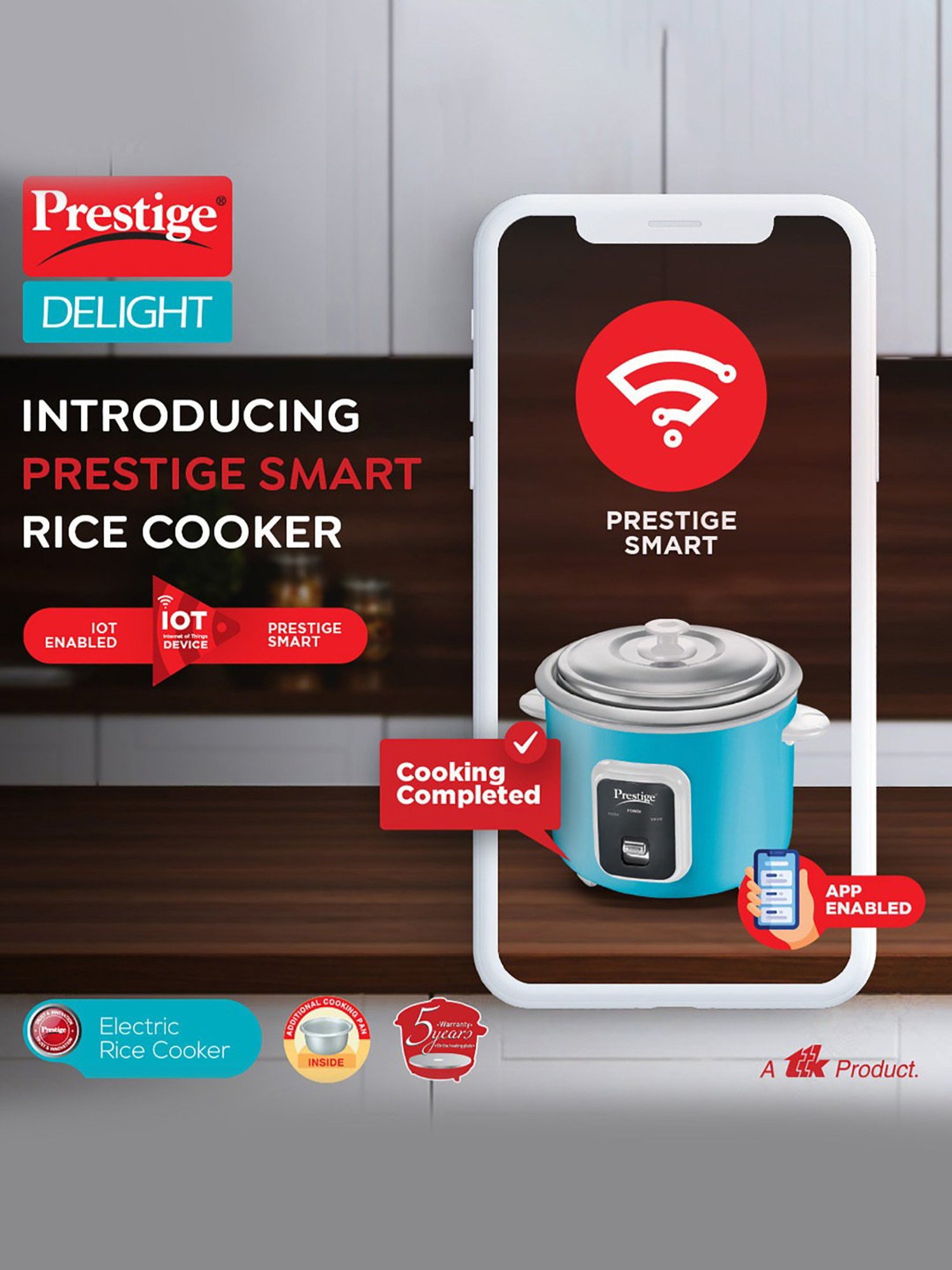 Pigeon Rice Cooker 700W, 1.8L with Single pot & Measuring Cup (Red)