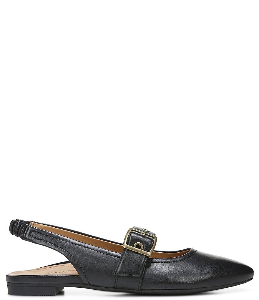 Vionic Elana Leather Buckled Strap Slingback Flats