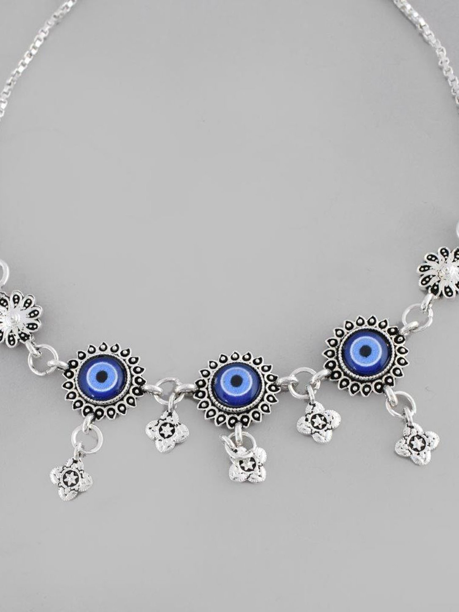 VOJ Pack of 2 Silver Plated Evel Eye Anklet for Women