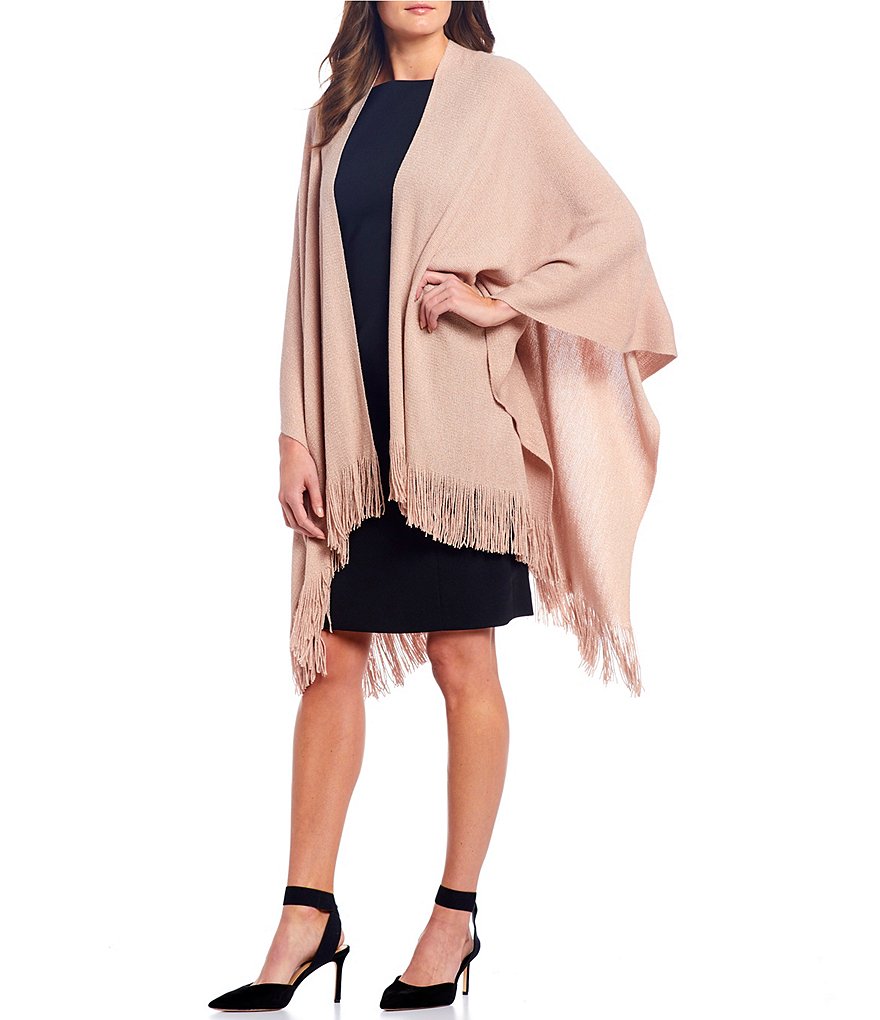 Cejon Metallic Crocheted Fringe Metallic Evening Wrap