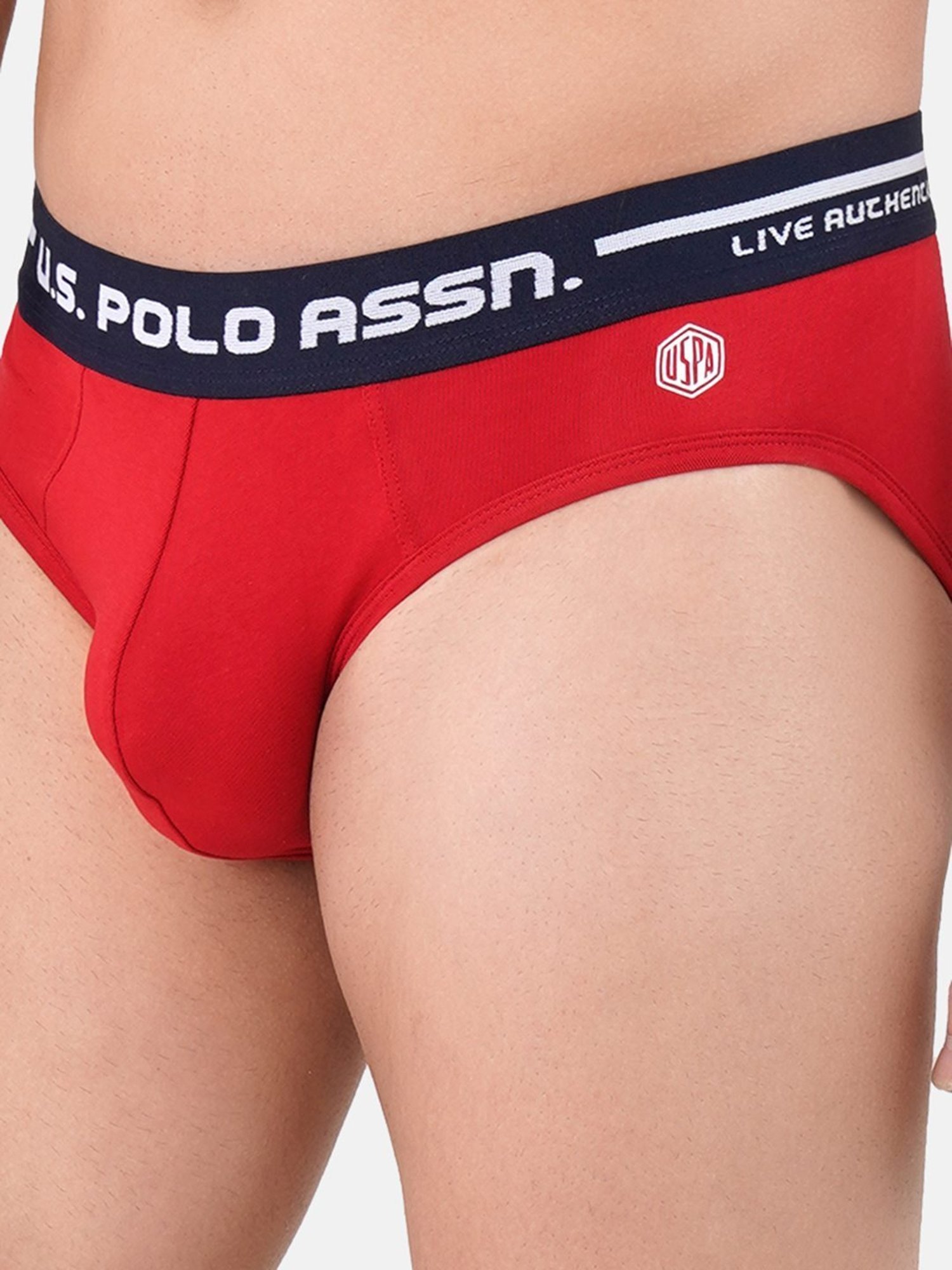 U.S. Polo Assn. Red & Grey Cotton Regular Fit Briefs - Pack Of 2