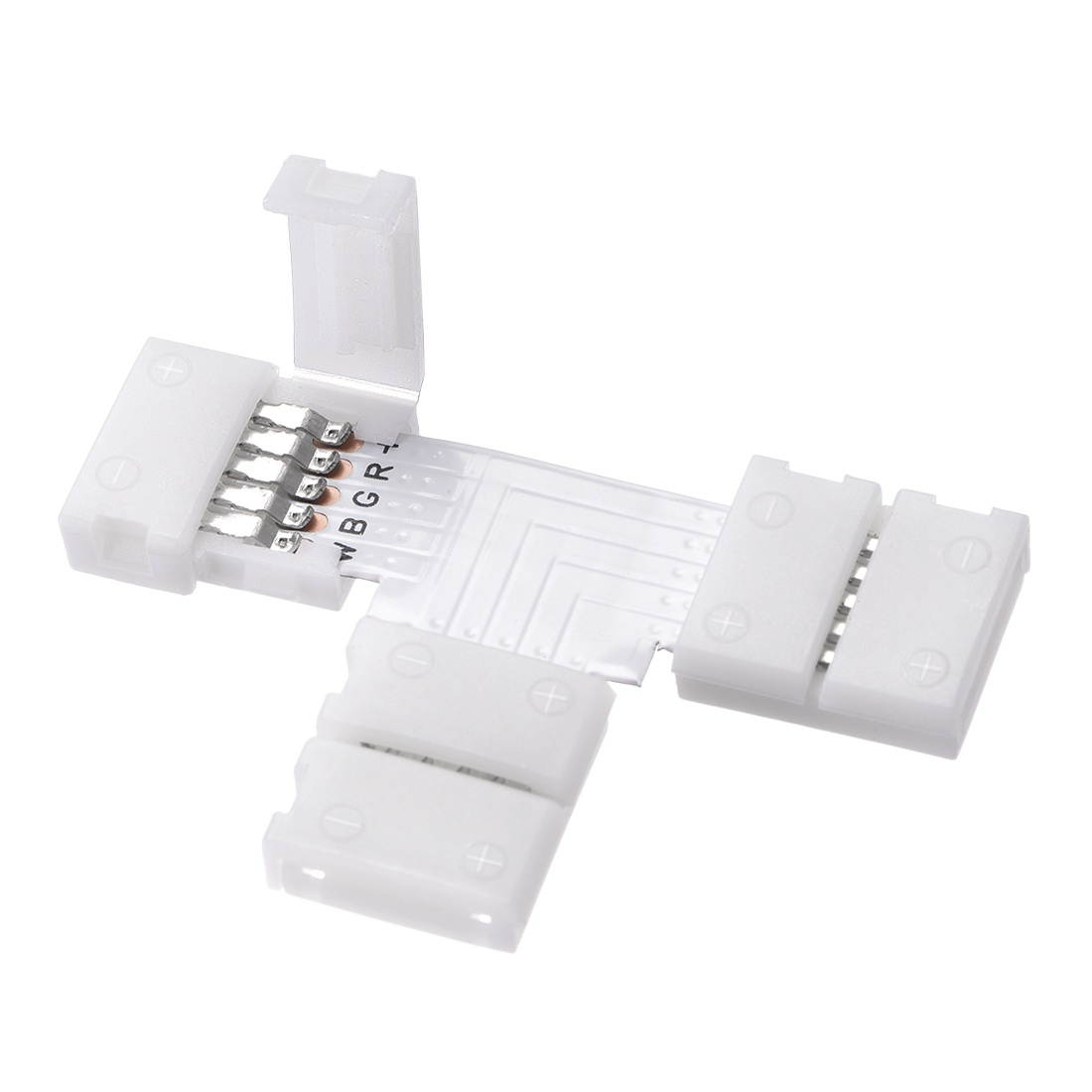 10mm 5P T-shape LED Strip Connector Quick Splitter for 5050 3528 RGB 5 Conductor Strip Lights 15Pcs