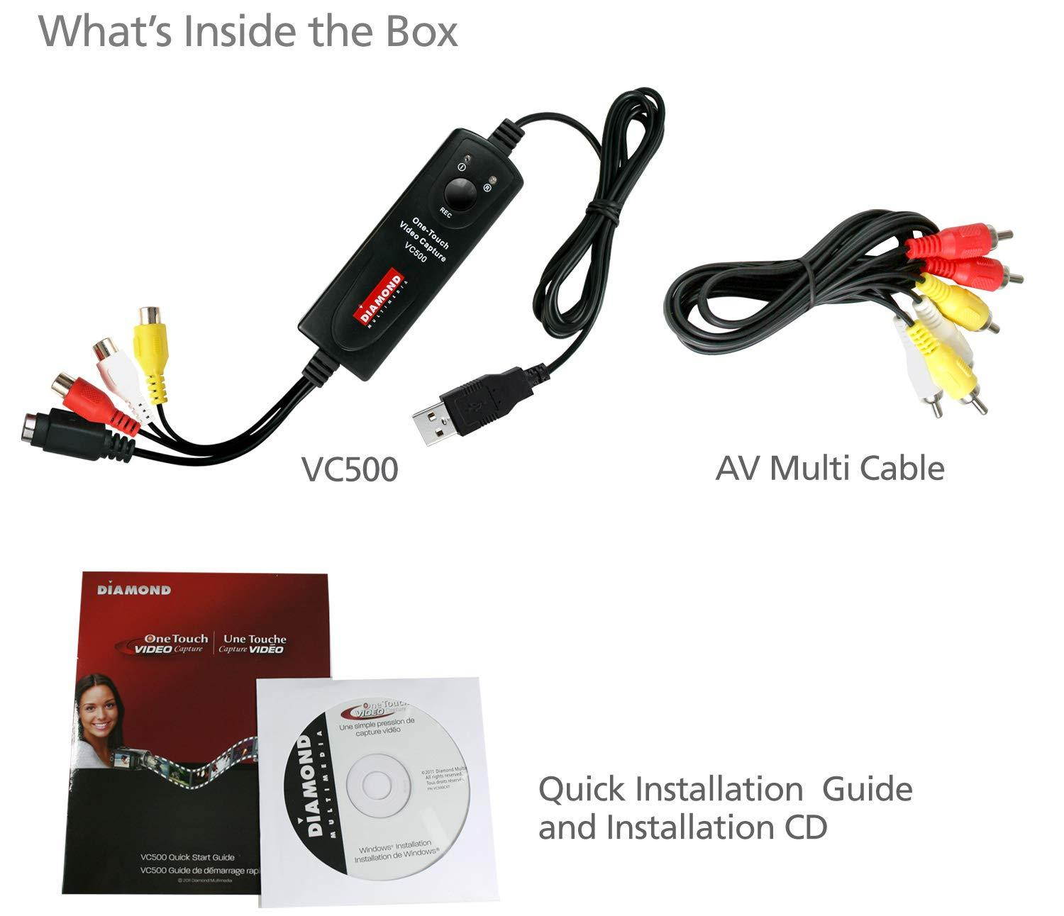 Diamond VC500 USB 2.0 One Touch VHS to DVD Video Capture Device with Easy to use Software, Convert, Edit and Save to Digital Files For Win7, Win8 and Win10