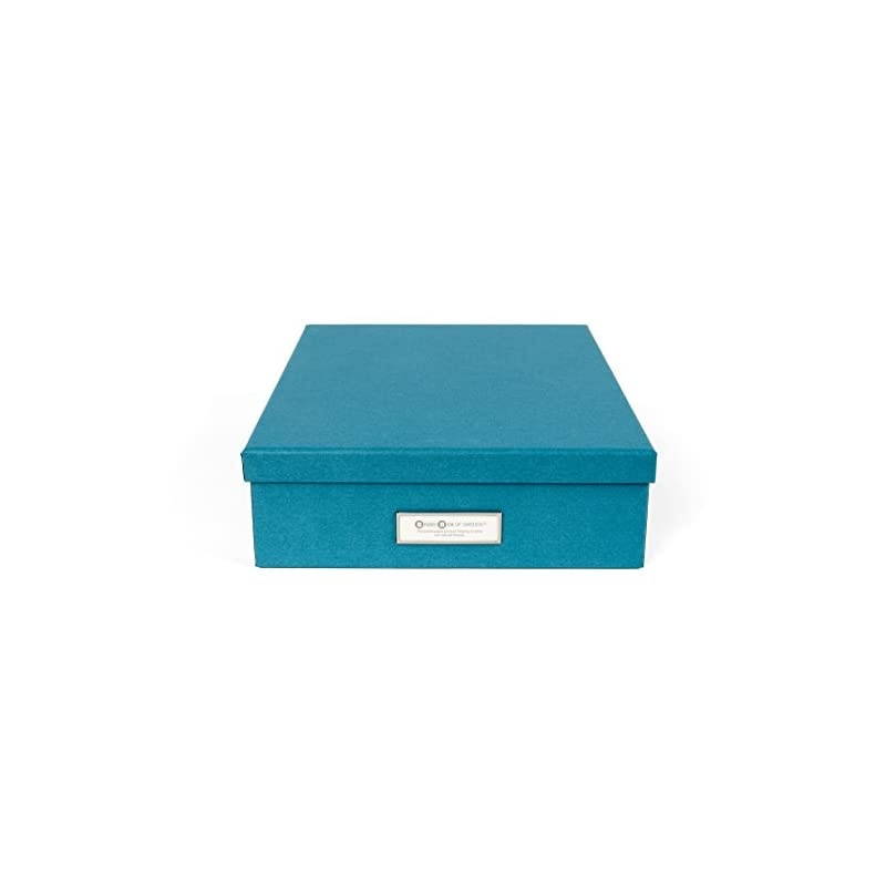 Oskar Fiberboard Label Frame Document Letter Box, 3.3 x 10.2 x 13.8 in, Turquoise