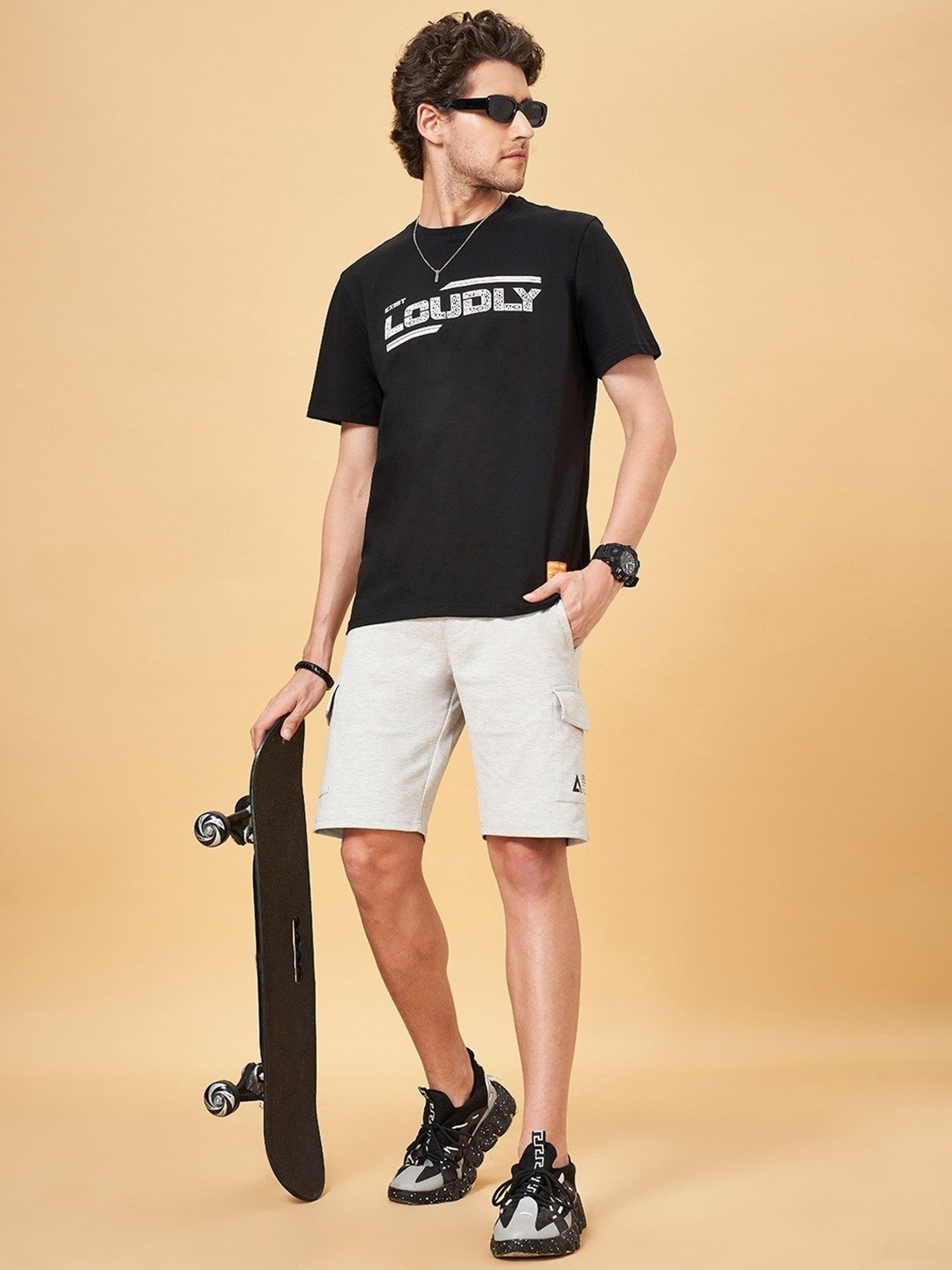 Street 808 by Pantaloons Jet Black Regular Fit Printed T-Shirt