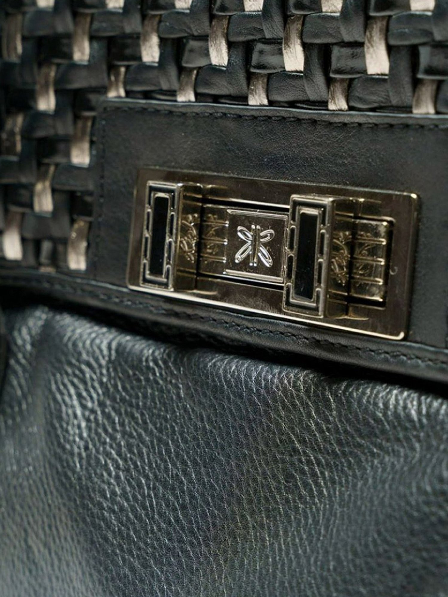 RI2K London Black Leather Large Textured Shoulder Bag