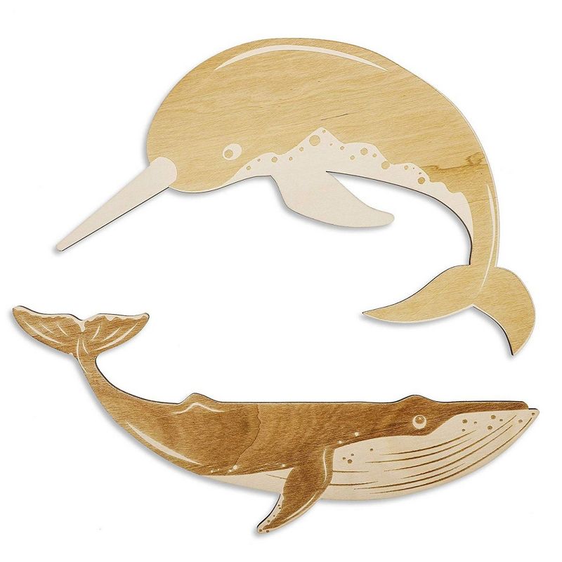 5 Pack Ocean Sea Life Unfinished Wood Cutouts, DIY Shark Dolphin Whale Painting, Arts and Crafts for Kids, 5 Designs, Assorted Sizes