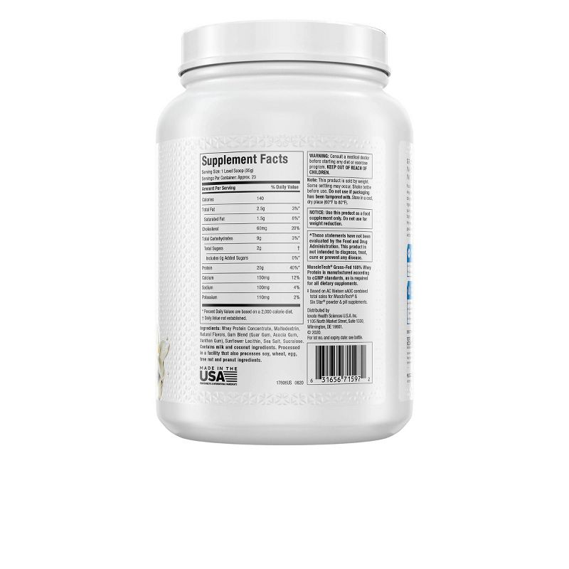 MuscleTech Grass Fed 100% Whey Protein Powder - Vanilla - 1.8lbs