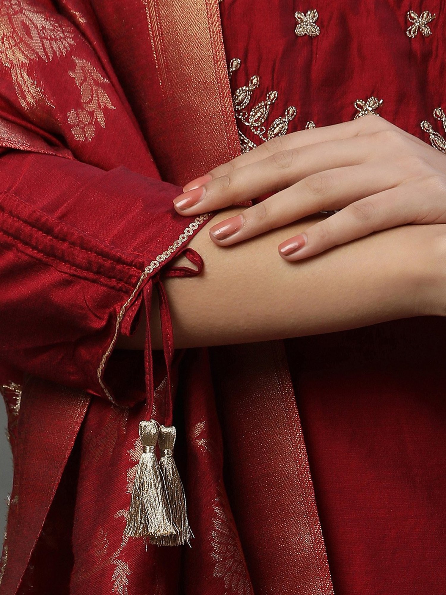 Aurelia Red Embroidered Kurta Pant Set With Dupatta