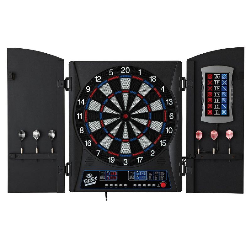 Fat Cat Mercury Electronic Soft Tip Dartboard Game with Cabinet and Dart Set