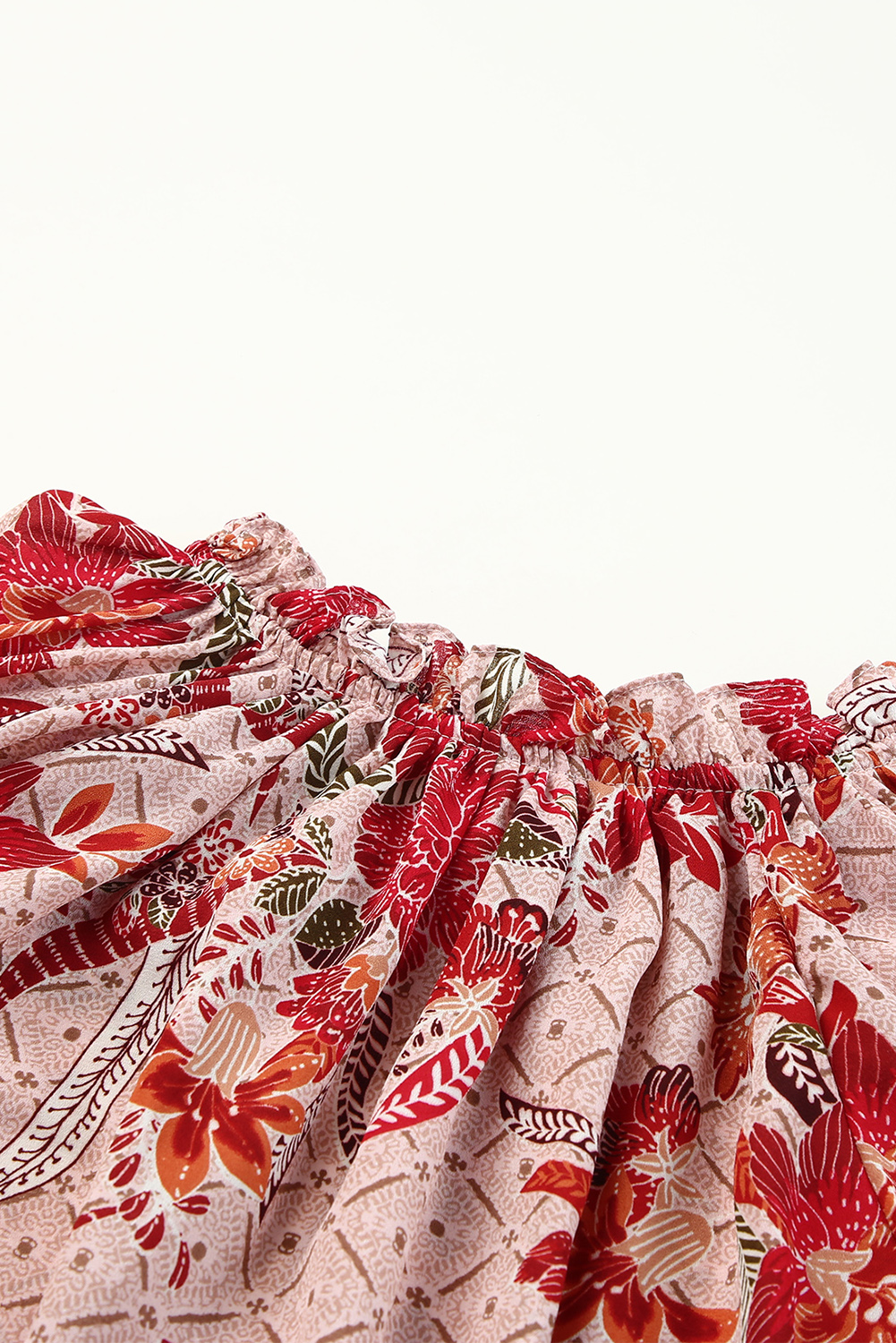 One World Apparel Jacquard Square Neck Short Sleeve Ivory Multi Floral Print Top